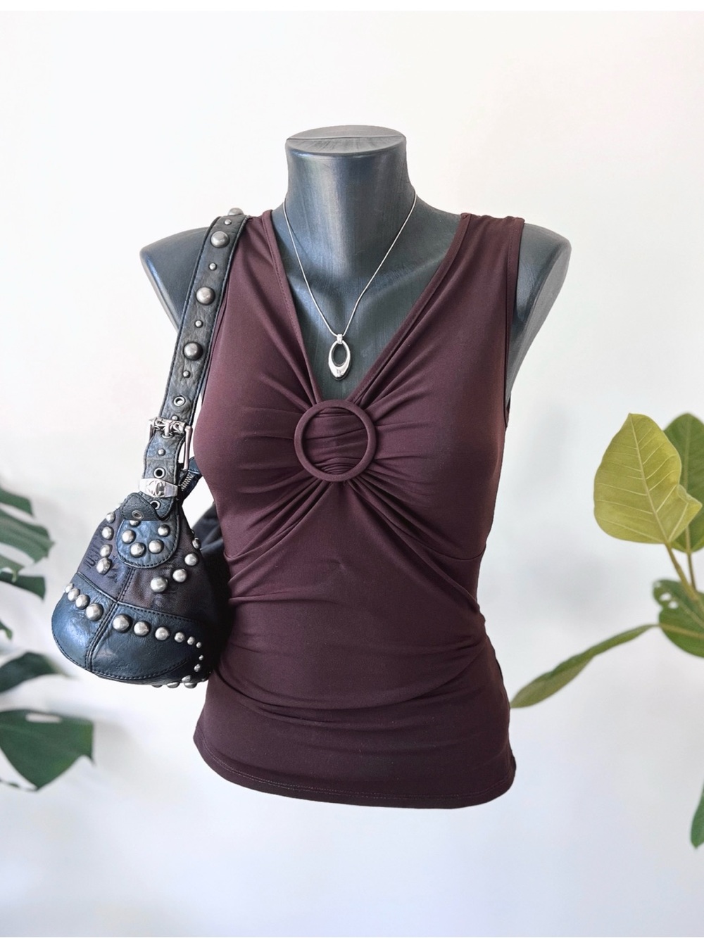 2005 Vintage JESSICA | Chocolate Brown Ring Detail Top